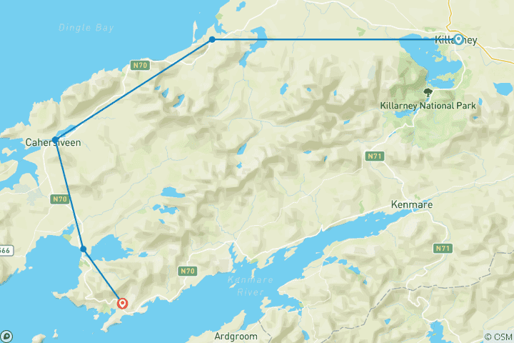 Map of The Kerry Way - Self Guided Ireland 8 Day