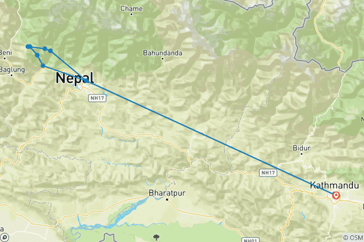 Carte du circuit Ghorepani Poon Hill Trekking