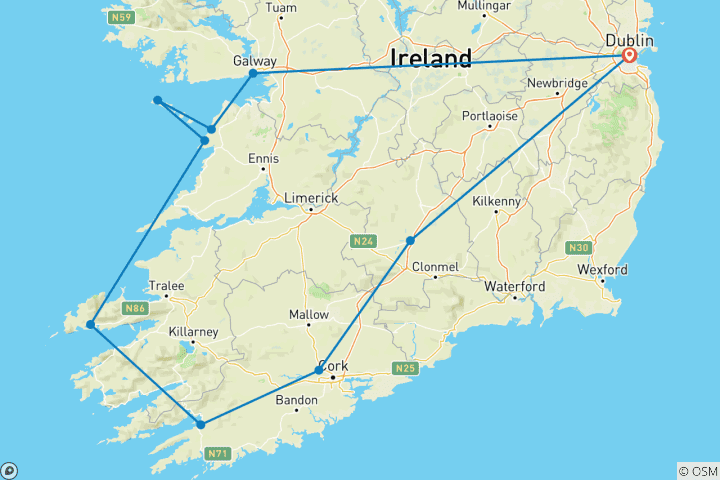 Carte du circuit Circuit de la Wild Atlantic Way en Irlande