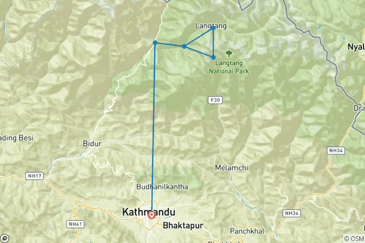 Carte du circuit Trek dans la vallée du Langtang