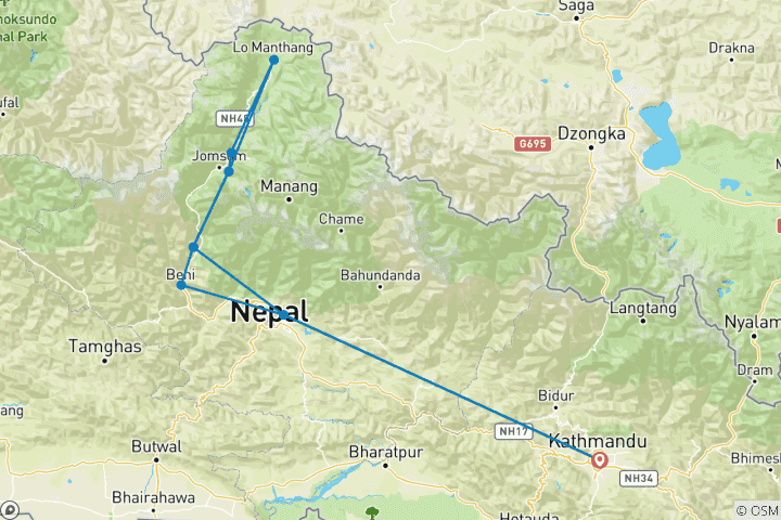 Carte du circuit Circuit en jeep de 7 jours à Lo Manthang Mustang