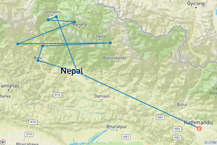 Carte du circuit 15 jours de Trek sur le circuit du Dhaulagiri avec 2 cols élevés