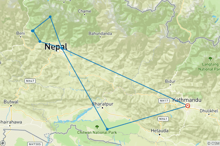 Map of Nepal Adventure Tour