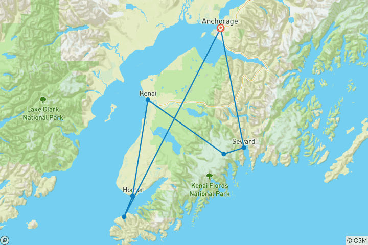 Map of Alaska Kenai Adventure 9 Days