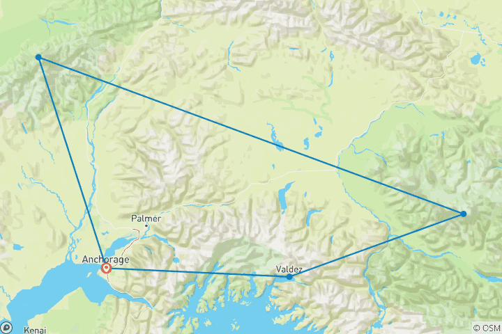 Map of Alaska Denali Expedition - 12 Days