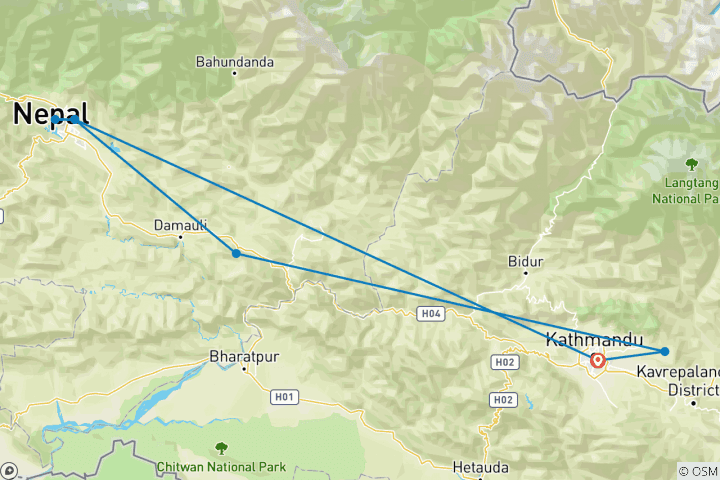 Map of Himalayas Sunrise and Sunset