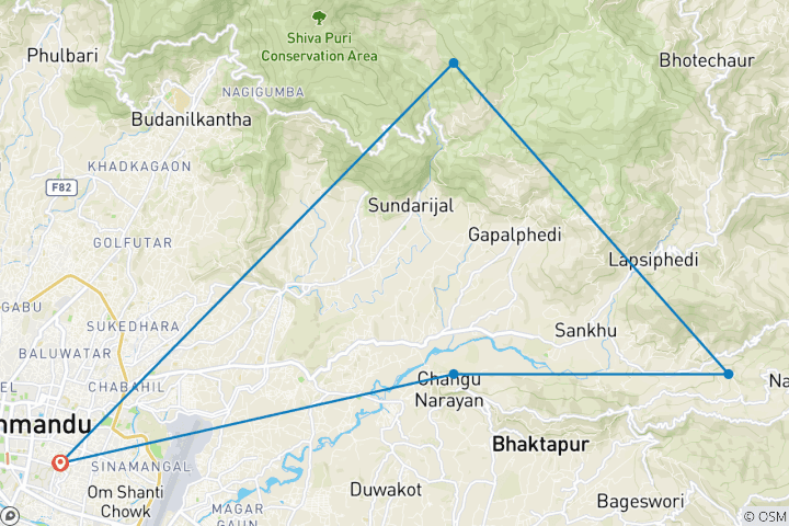 Kaart van Nagarkot Chisapani Wandeltocht