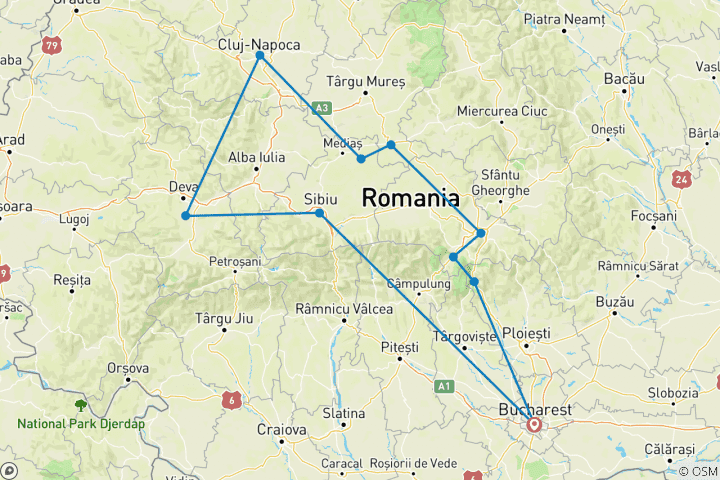 Carte du circuit Halloween en Transylvanie 2024 | Circuit de 8 jours et fête d'Halloween au château de Dracula