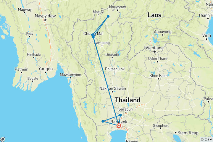 Karte von Thailand, Tempel & Stämme - 10 Tage