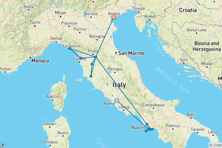 Map of Mamma Mia! - 13 Days/12 Nights