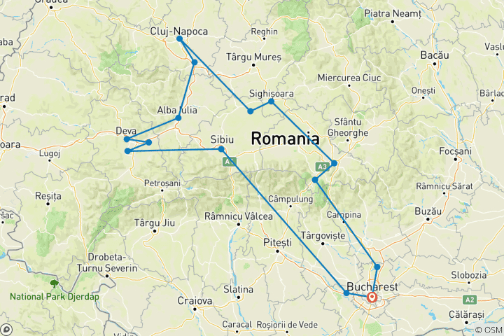 Mapa de Drácula más allá de la leyenda - circuito privado de 8 días a Transilvania