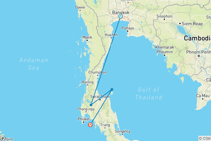 Mapa de Introducción a Tailandia - 12 días