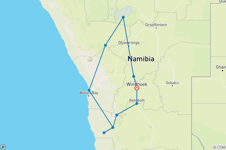 Map of 15 Day Dunes , Wildlife and Surfing adventure