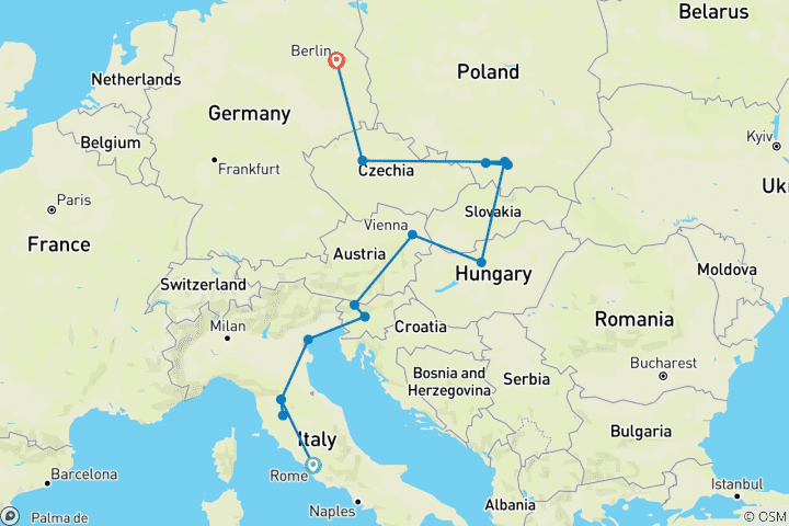 Carte du circuit De Rome à Berlin : Piazzas, Prague et le passé