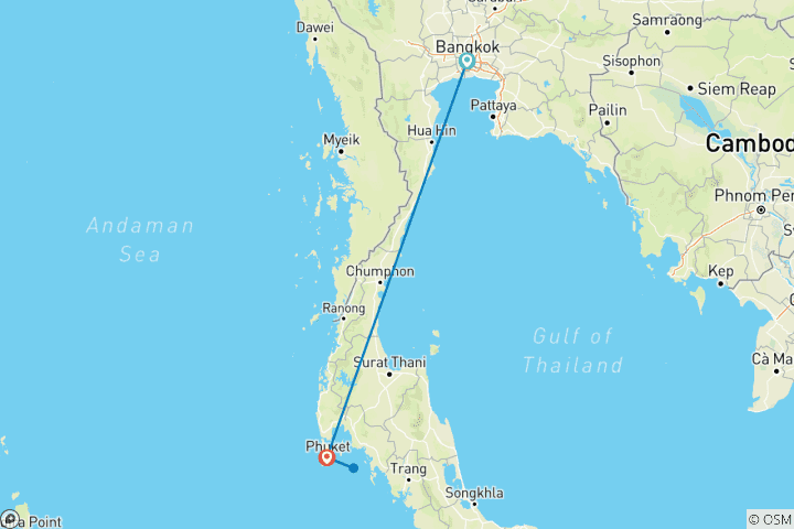 Carte du circuit Points forts de Bangkok et Phuket 5 jours