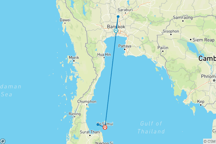 Carte du circuit Trésors de Bangkok et Koh Samui - 9 jours