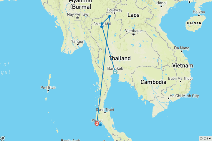 Map of Fantastic Circle of Thailand Tour - 10 Days