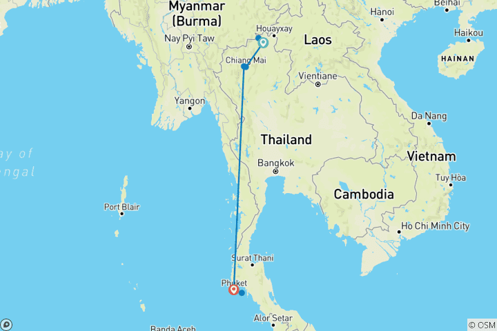 Carte du circuit Triangle d'Or Nord Thaïlande plus Phuket 8 jours