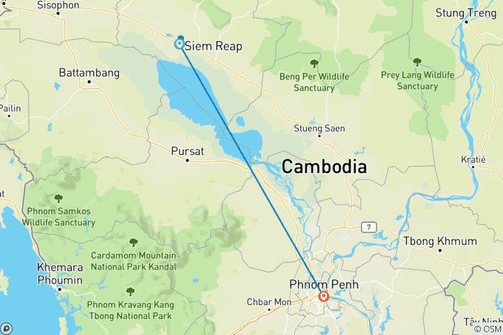 Map of Enchanting Cambodia: 6-Day Tour of its Pearls