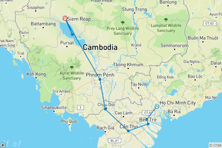 Map of Discover the Mekong Delta and Angkor Wat: A Cultural Expedition 7-Day