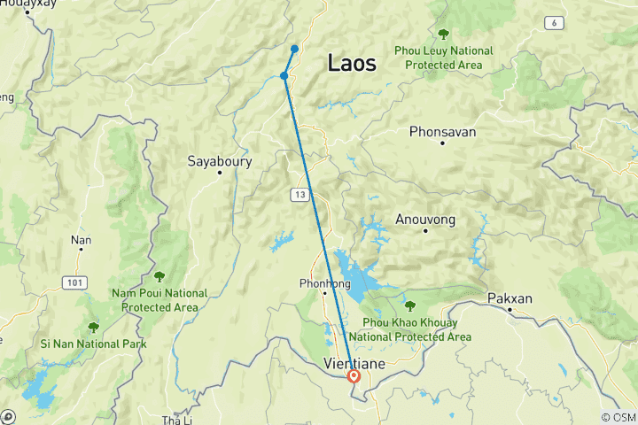 Karte von Laos Express Zugreise - 5 Tage