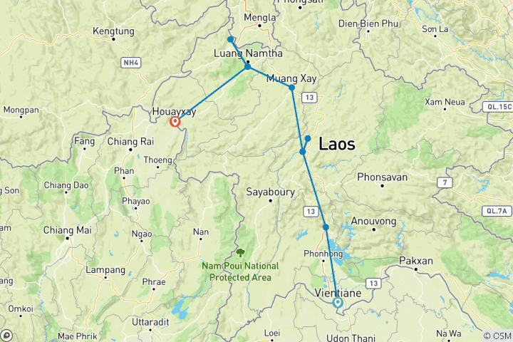 Map of Journey to the Golden Triangle: Vientiane to Chiang Mai 10-Day