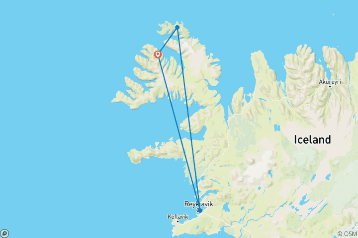 Map of Hornvík Heights and Sights (from Isafjordur to Reykjavik)