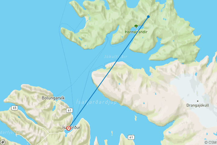 Karte von Hornvík Höhen und Sehenswürdigkeiten