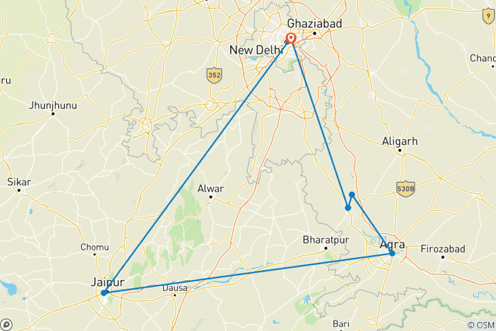 Carte du circuit Célébration de Holi à Mathura et dans le Triangle d'Or (1 mars - 9 mars 2026) - Départ fixe