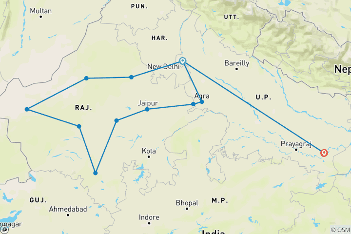 Carte du circuit Trésors du Rajasthan avec Varanasi