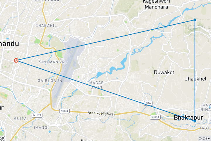 Map of 5 hours Changu Narayan and Bhaktapur Cultural Heritage Sites Day Tour