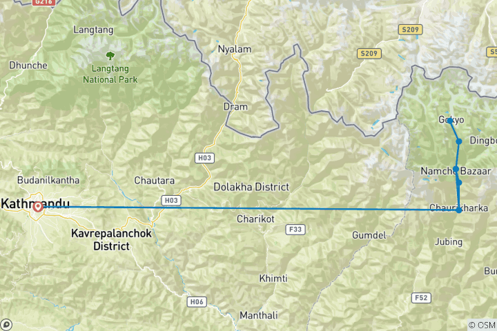 Carte du circuit 10 jours Trek du lac Crystal Gokyo dans la région du Khumbu