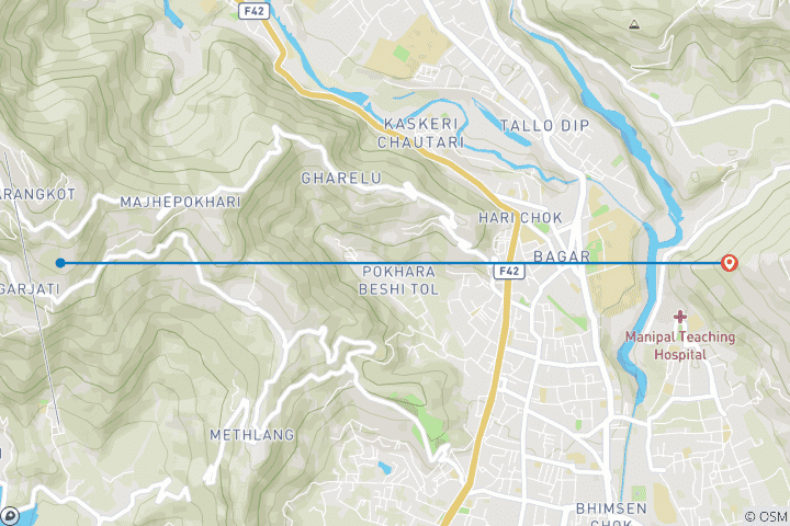 Carte du circuit 25 - 30 minutes de vol en parapente à partir de Sarangkot, Pokhara