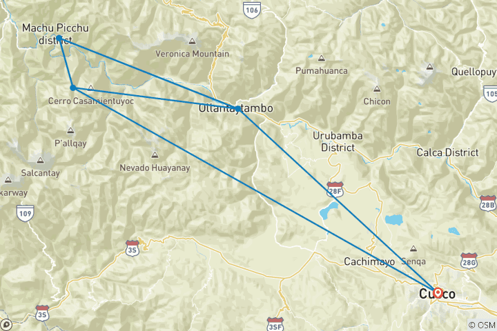 Map of Inca Quarry Trek to Machu Picchu 4D/3N