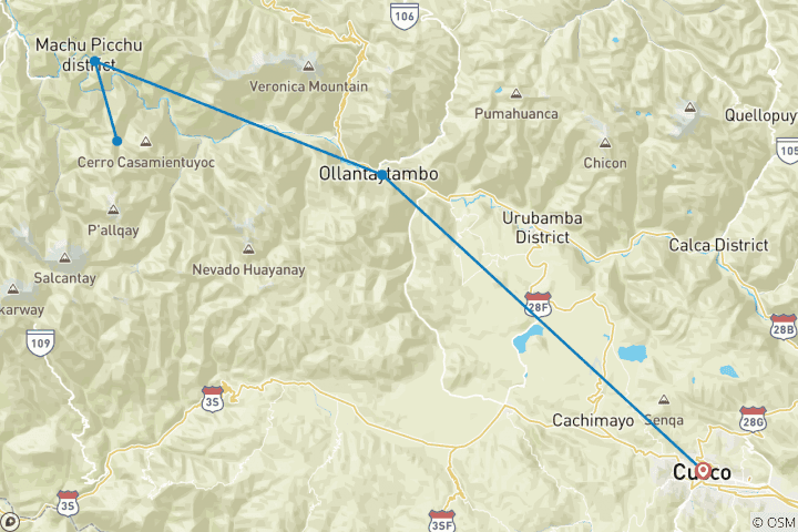 Map of Inca Quarry Trek to Machu Picchu 3D/2N