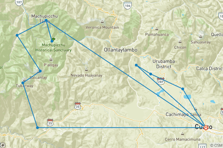 Kaart van Cusco & Salkantay-trek naar Machu Picchu