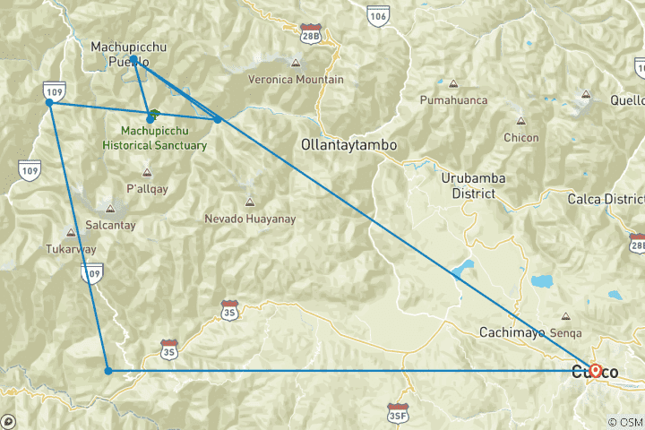 Map of Cusco & Salkantay Trekking to Machu Picchu