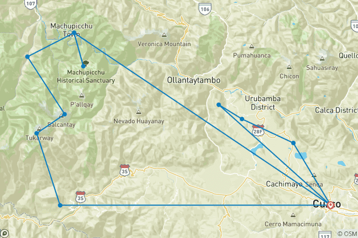 Mapa de Senderismo en Cusco y Salcantay hacia Machu Picchu