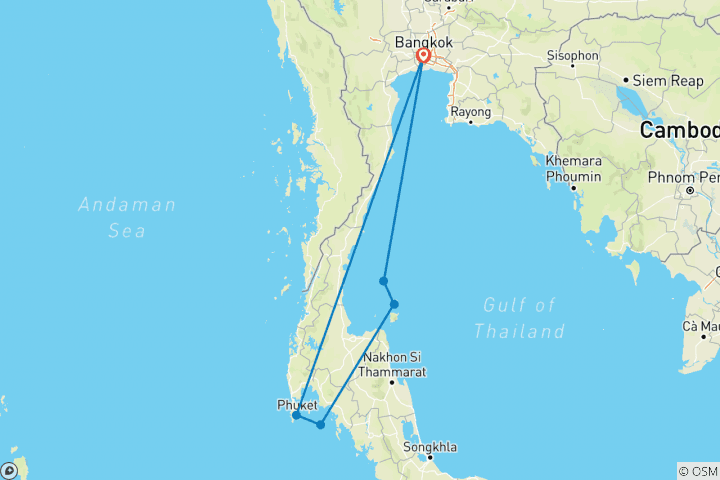 Carte du circuit Aventure sur les îles thaïlandaises 14 jours/13 nuits