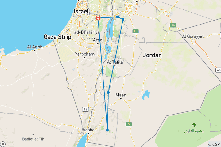 Carte du circuit Circuit de 3 jours à Petra et Wadi Rum au départ de Jérusalem