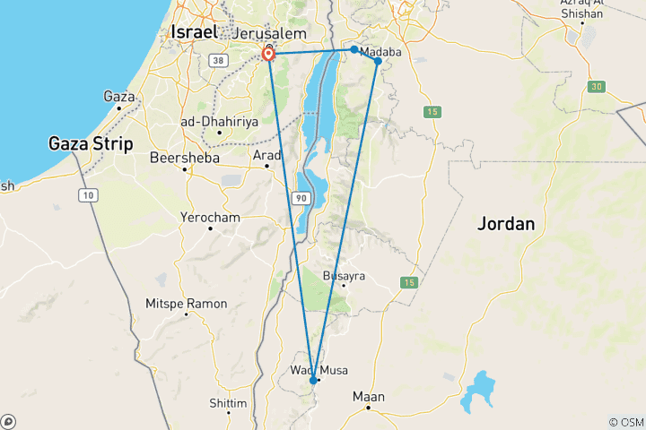 Carte du circuit Circuit de 2 jours à Petra et Madaba au départ de Jérusalem