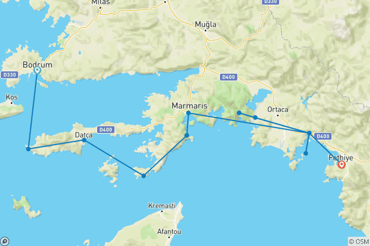 Map of Sail Turkey: Bodrum to Fethiye (Turkish Gulet)