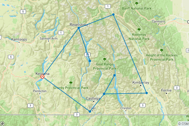 Carte du circuit Circuit de ski en Colombie- Britannique 11 jours