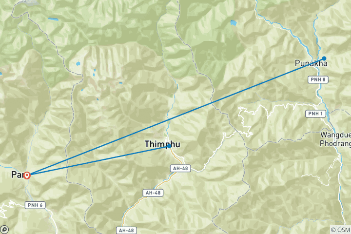 Carte du circuit Royaume du bonheur du Bhoutan 7J/6N