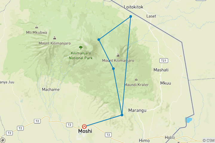 Map of Mount Kilimanjaro Rongai Route