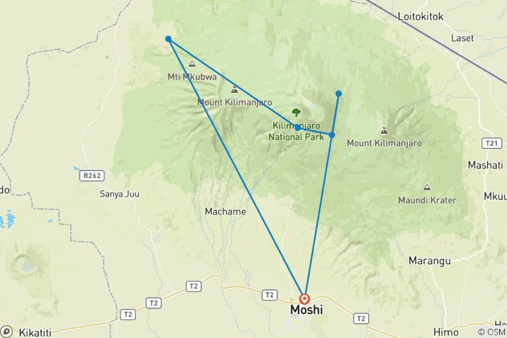 Map of Mount Kilimanjaro Lemosho Route