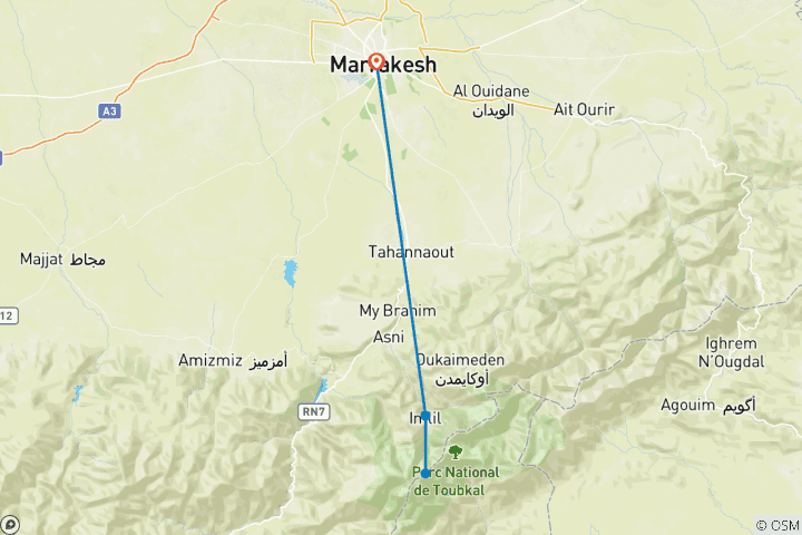 Map of Toubkal Trek (3 days)