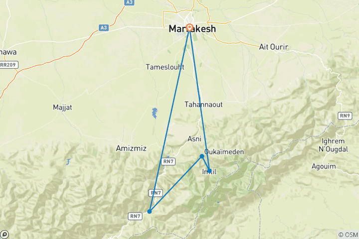 Carte du circuit Vélo de montagne dans le Haut Atlas