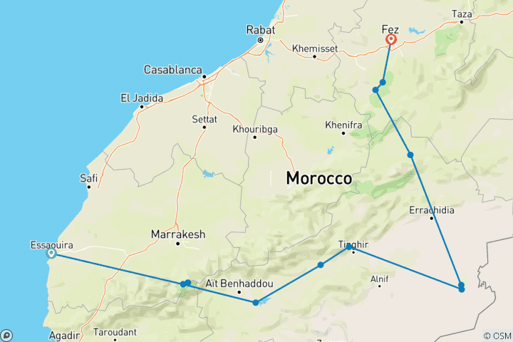 Map of Combined Morocco Tour -10 Days