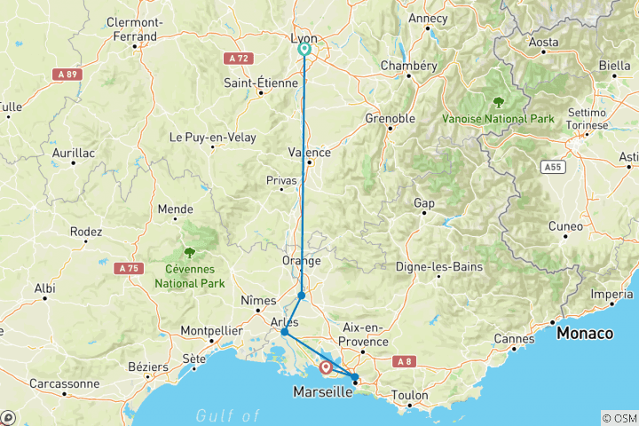 Mapa de Escapada a la Provenza - crucero puerto a puerto (6 destinations)